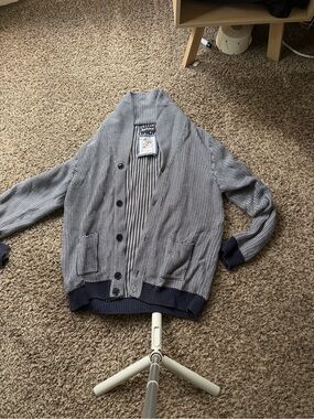Barbour Navy and White Shawl-Collar Lightweight Cardigan Jacket